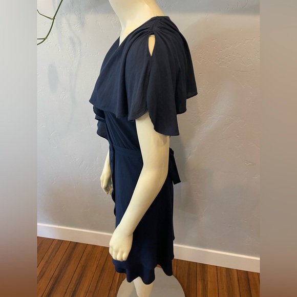 Women’s retro navy blue ruffled wrap midi dress size small - Picture 2 of 6